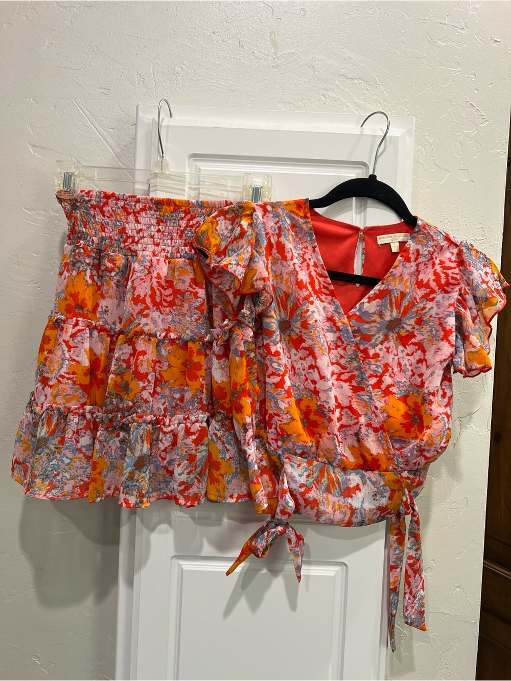 Chelsea & Violet Orange and Pink Floral Tie-Waist Top & Skirt Set